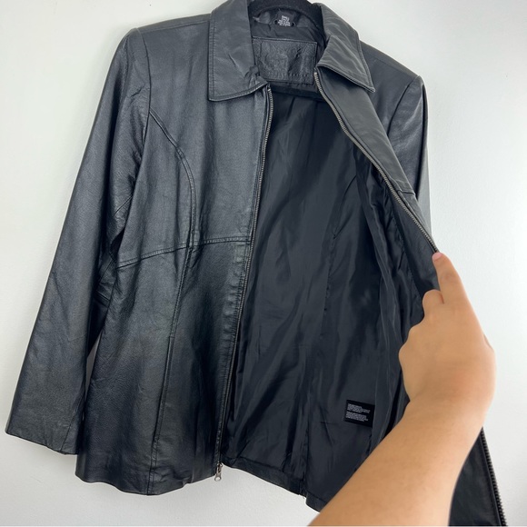 Jacqueline Ferrar Authentic Pig Nappa Genuine Leather Black Zip Up Jacket size S - Picture 9 of 13